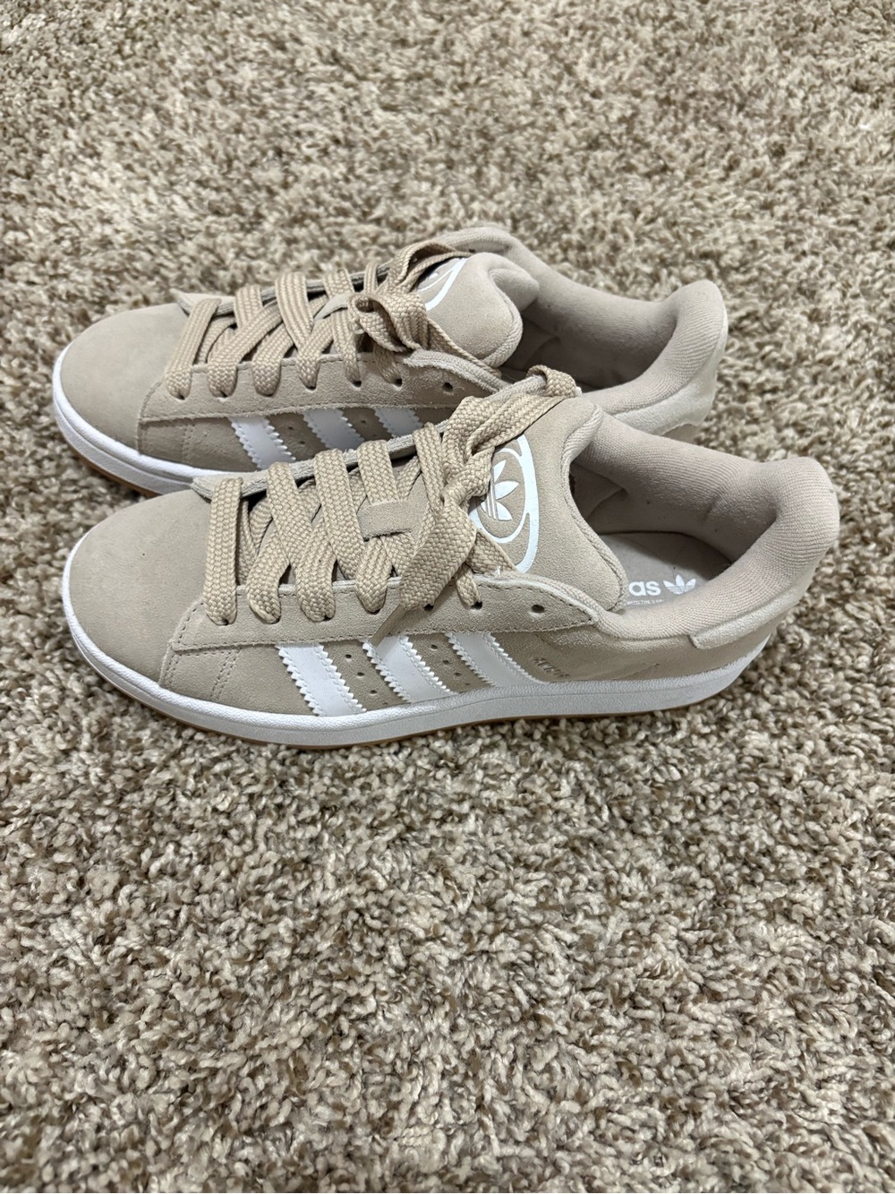 adidas Women's Tan Suede Low-Top Sneakers with White Stripes